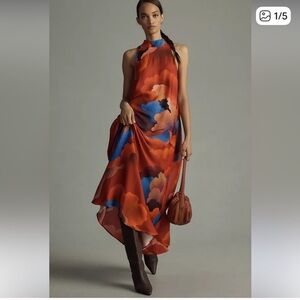 EUC FARM Rio Vibrant Red and Blue Maxi Dress // XL